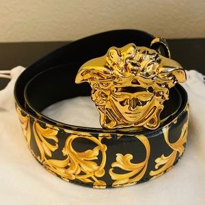 VERSACE BAROQUE BELT BLACK AND GOLD MEDUSA SIZE 32